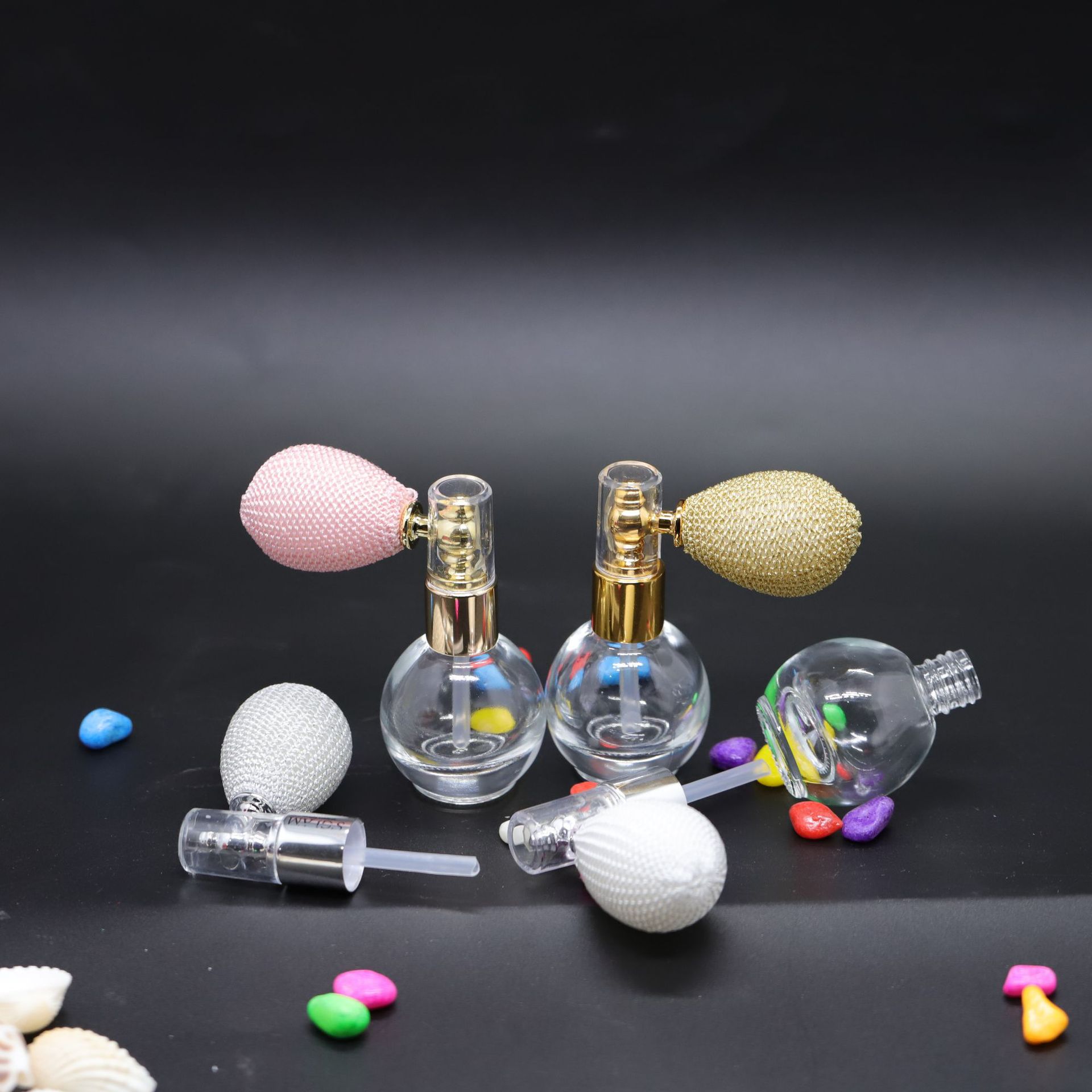 Manufacturers Supply TikTok Powder Spraying Face Powder Perfume Glitter Perfume 13 Screw Mouth Perfume Airbag a Set of Available Glass Bottles