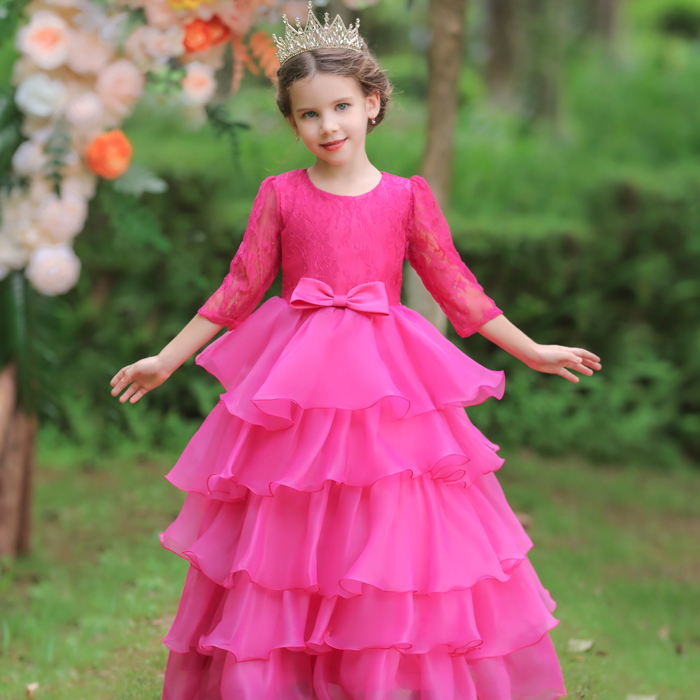亚马逊外贸新款女童礼服蕾丝网纱蛋糕蓬蓬裙演出公主裙baby dress
