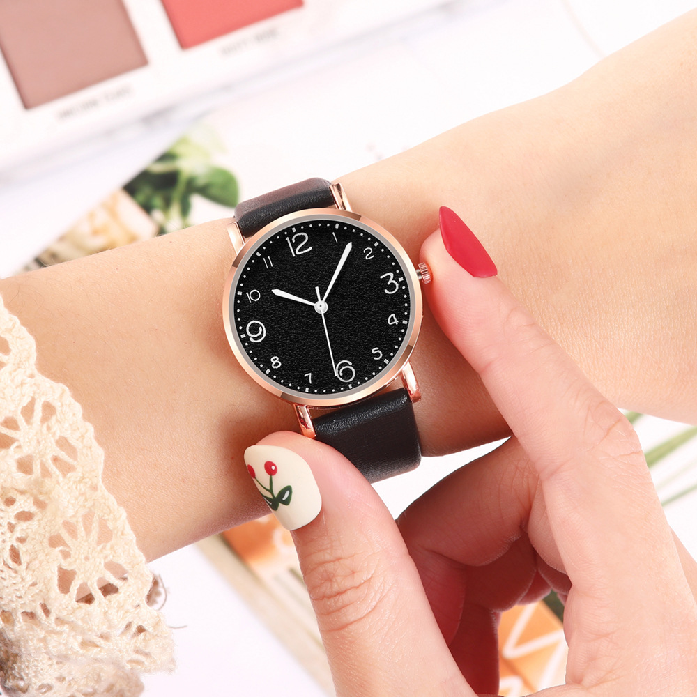 热销简约数字磨砂女款手表 休闲女士石英腕表百搭皮革带女表