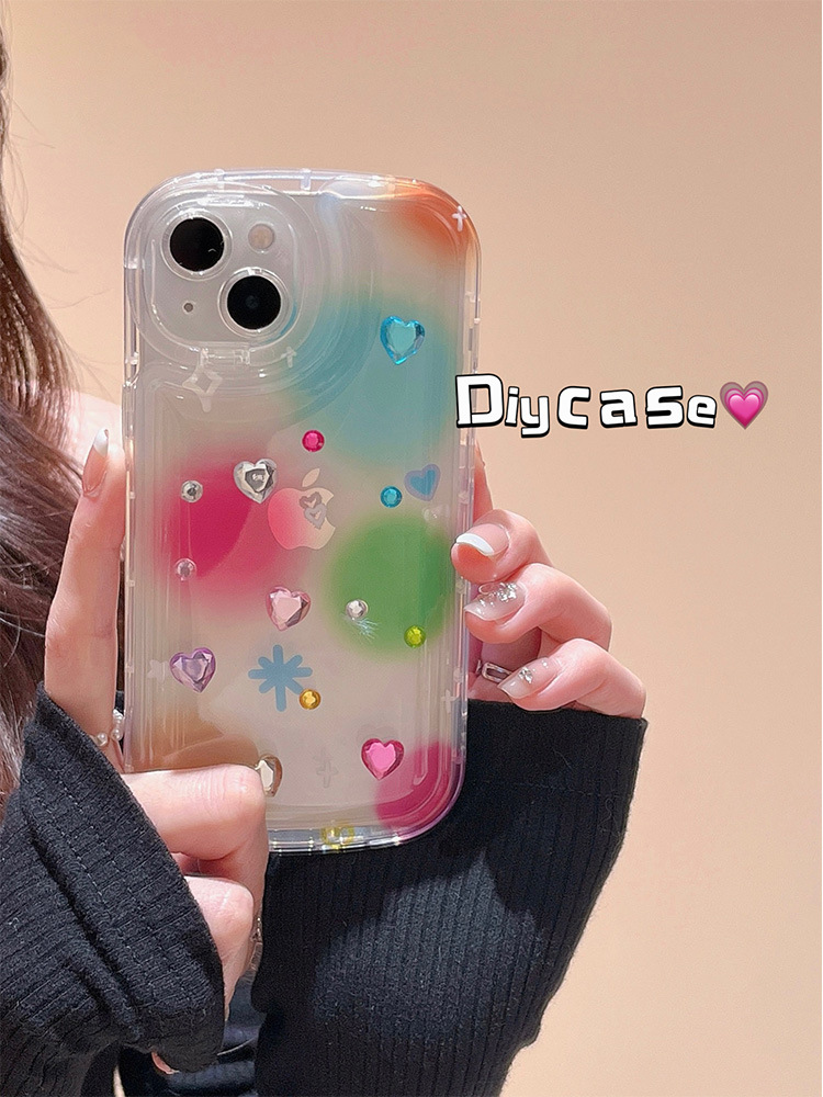 适用苹果14promax手机壳透明水钻iphone11气垫新款13女12diy贴纸