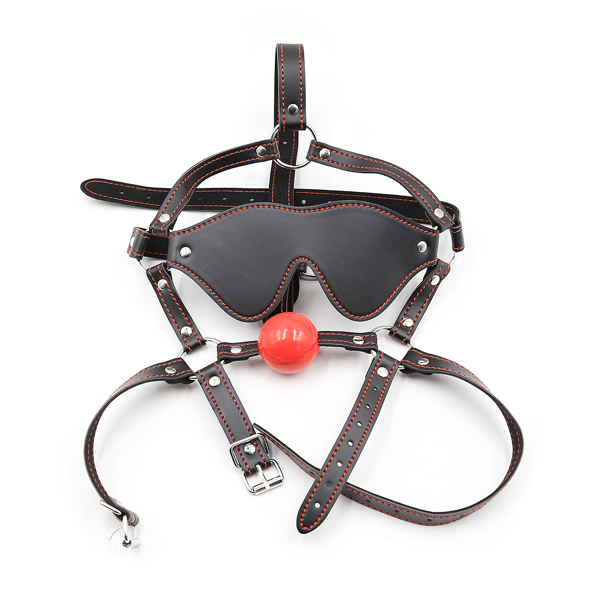 成人用品皮革调情空心塑料口塞 情趣眼罩口球套装 马具形口枷