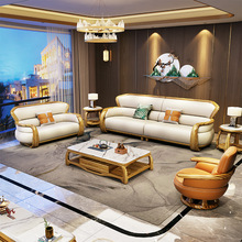 现代简约大斑马实木沙发新中式大乌金木头层牛皮厚皮沙发客厅组合