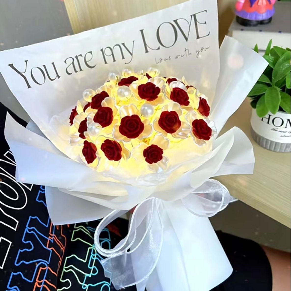 七夕礼物植绒玫瑰网红手工diy花束材料包批发情人节送女朋友-阿里巴巴