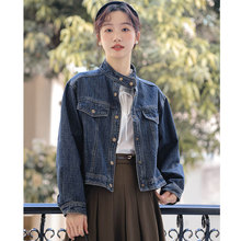 2023秋季韩版美式复古小个子短款牛仔外套女设计感休闲夹克上衣