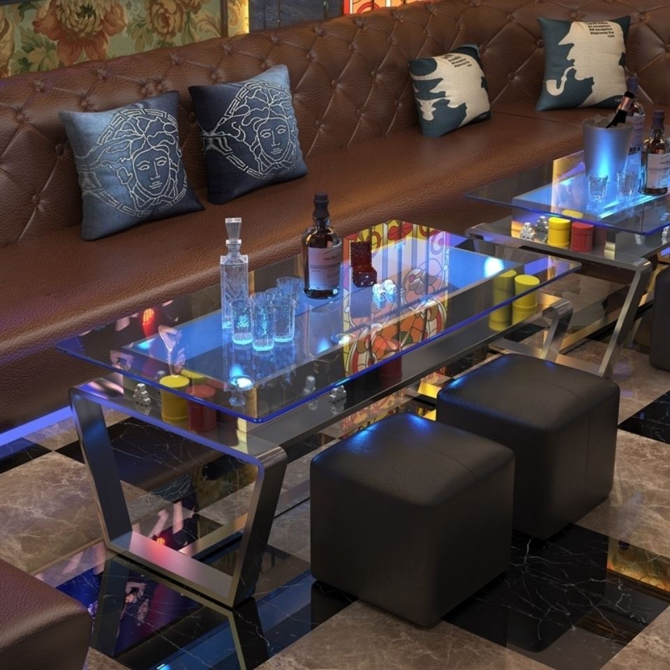 家庭ktv沙发茶几清吧散台卡座夜场美式钢化玻璃不锈钢大理石桌子