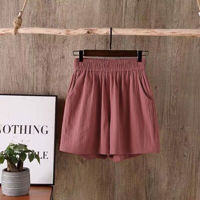 Asian Cotton Wide-Leg Shorts Solid Color Summer Women's Clothing New Three-Point Casual Pants Women's Cotton and Linen Baggy Pants Women's Thin Fashion