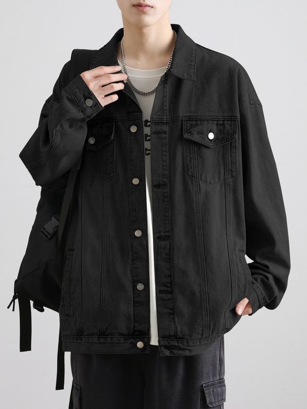 牛仔外套男生牛仔衣夹克黑色美式高街春秋冬季宽松潮外穿长袖大码