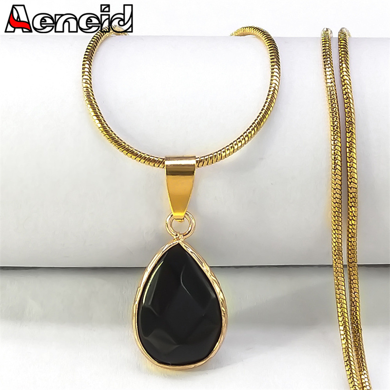 water drop black natural obsidian stone pendant necklace for
