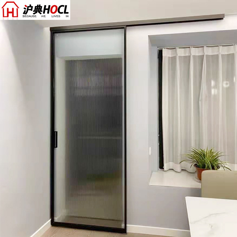 黑色窄边长虹玻璃单移门网红款细框推拉门室内隔断门阳台吊轨门
