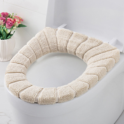 Universal Thickened O-Type Toilet Mat Washable Household Fleece-Lined Warm Toilet Seat Cover Nordic Ribbon Handle Toilet Cover