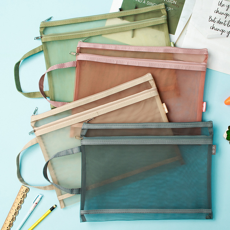 厂货直供莫兰迪网纱资料袋学生科目分类试卷收纳袋a4文件袋可定制