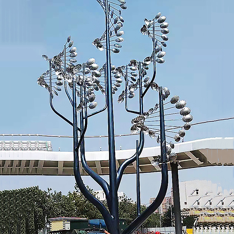 户外园林景观艺术铁艺风动雕塑摆件 无动力风能大树风动景观工程