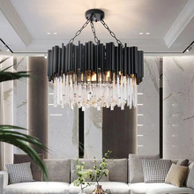现代简约黑色水晶客厅吊灯北欧风卧室房间不锈钢轻奢圆形餐厅灯具