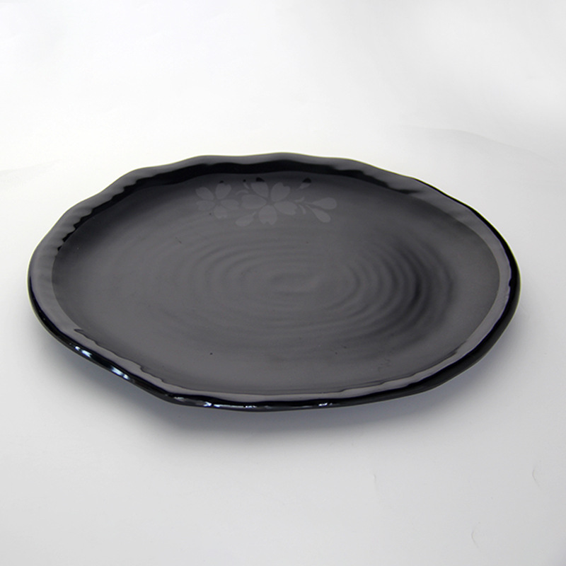 Black Melamine Barbecue Plate Beef Hot Pot Dish Dish Melamine Tableware Imitation Porcelain Plate Plate Commercial Wholesale