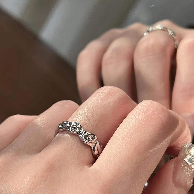 小红书同款纯银交错锆石戒指冷淡风ins熔岩纹理异形小众开口指环