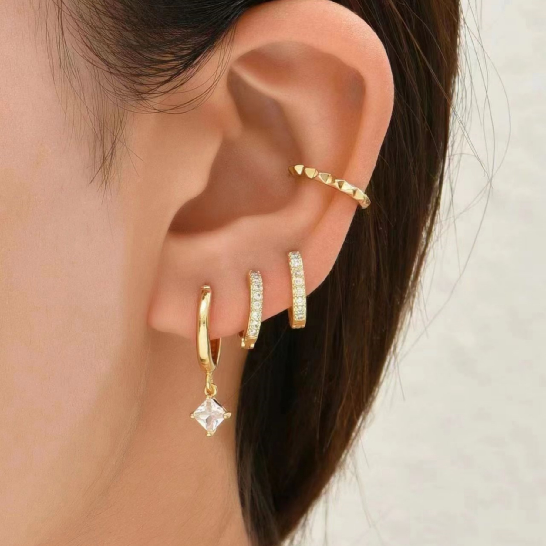 INS Sweet Cool Hot Girl New Non-Pierced Ear Bone Clip Women's Fashion Four-Piece Set Geometric Ear Clip Ear Rings Wholesale