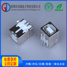 深圳莞端 USB B母连接器BF 90度弯脚 打印机接口USB B型方型插座