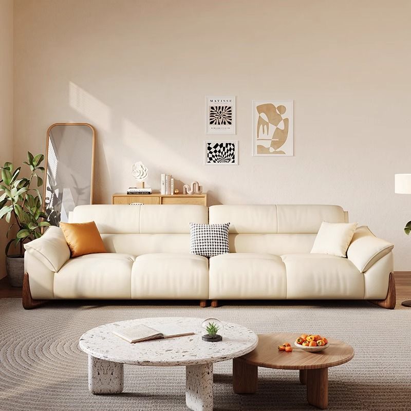italian cream leather sofa minimalist new modern sofa living room first layer simple cowhide small apartment straight row
