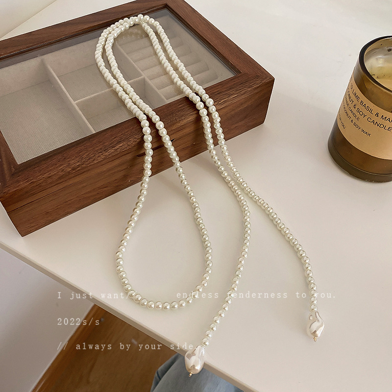 Retro Long Pearl Necklace Korean Simple Elegant Design Clavicle Chain Internet Celebrity Personalized New Pendant Necklace for Women