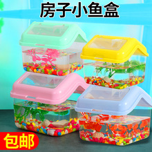 透明塑料小房子号透明小鱼盒金鱼缸乌龟缸宠物盒塑料手提盒运输盒