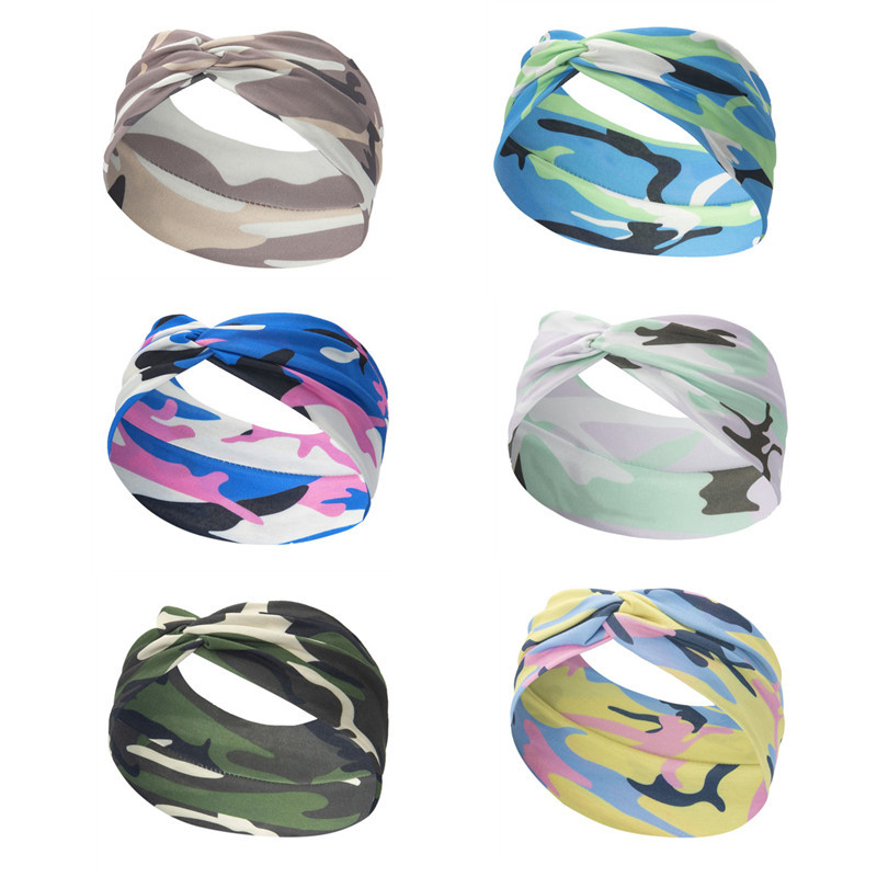Amazon Hot Sale European and American Knotted Cross Headband Sports Hair Band Printed Headscarf Headwear Yoga Elastic Band