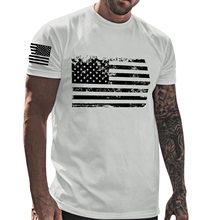 跨境外贸 夏季独立日圆领短袖 美国星条旗 印花上衣 男士简约T恤
