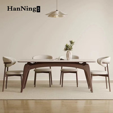 德利丰岩板餐桌椅组合长方形现代简约家用小户型奶油风白蜡木饭桌