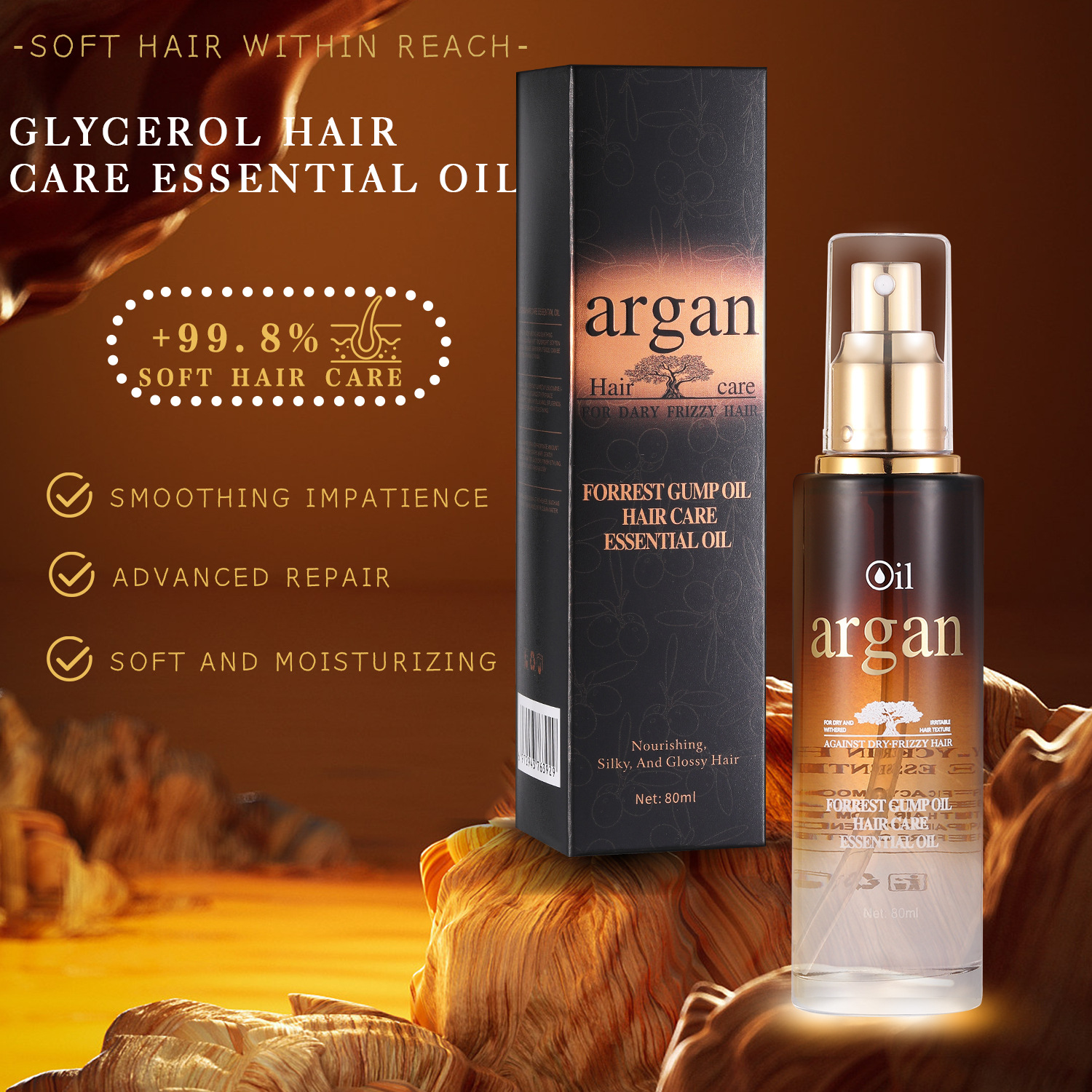 Genuine Goods Perfume Hair Care Essential Oil Hair Dry and Damaged Repair Soft Anti-Frizz Wash-Free Argan Oil Hair Conditioner