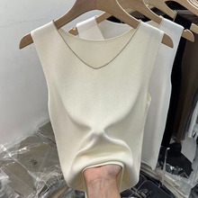 冰丝V领无袖背心吊带纯色针织上衣女 2024夏季新款性感修身打底衫
