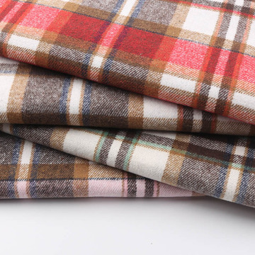 7支涤棉斜纹单面重磨毛仿毛呢格子布料秋冬季衬衫休闲童装面