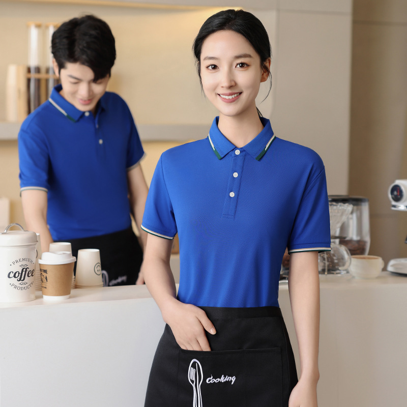 餐饮服务员工作服短袖夏t恤翻领 烧烤肉火锅奶茶餐厅饭店超市工装