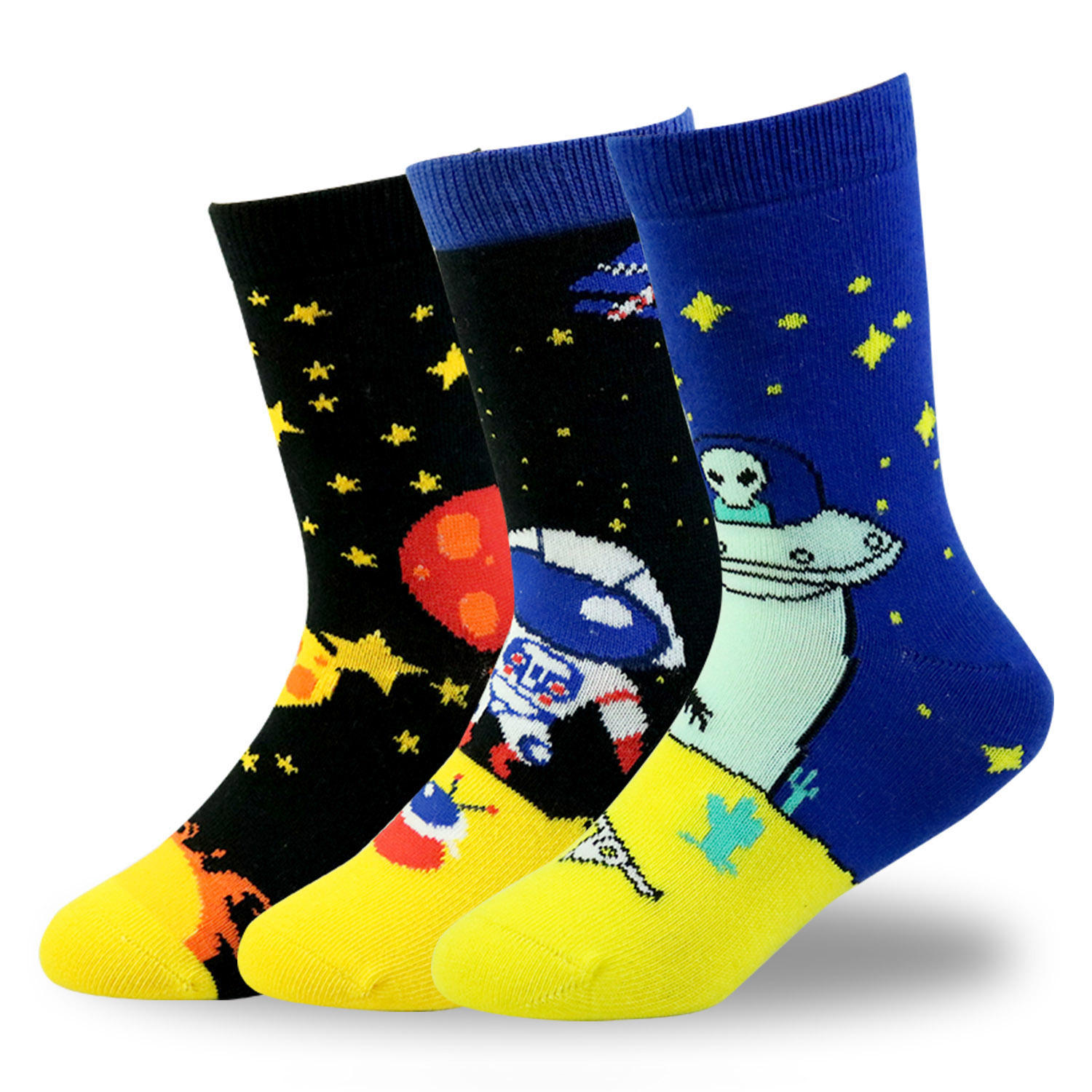 秋冬宇宙系列棉儿童袜宇航员飞船星球保暖柔软舒适弹力莱卡棉袜