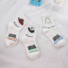 日系可爱北极熊猫中筒袜子韩版学院风卡通印花袜子男女字母情侣袜