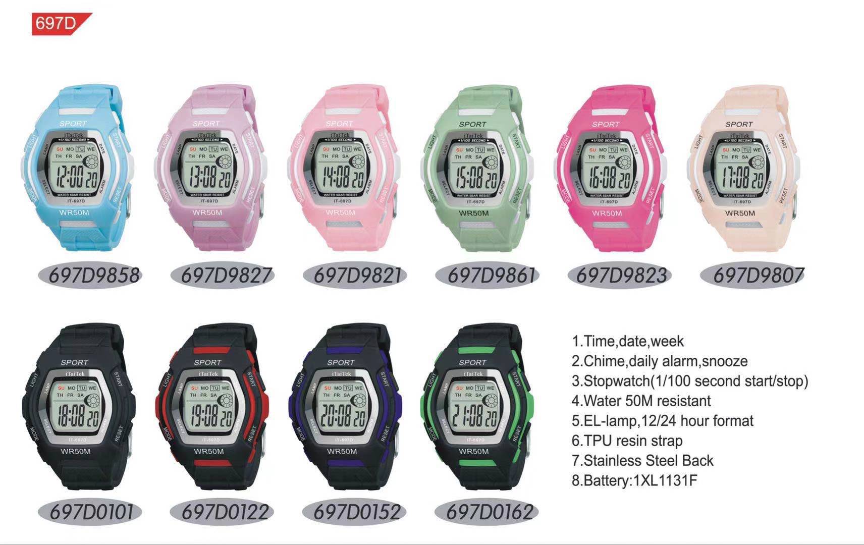 Itaitek Factory Direct Supply New Aitai Three-Color Waterproof Sport Watch Children's Watch Student's Watch Electronic Watch