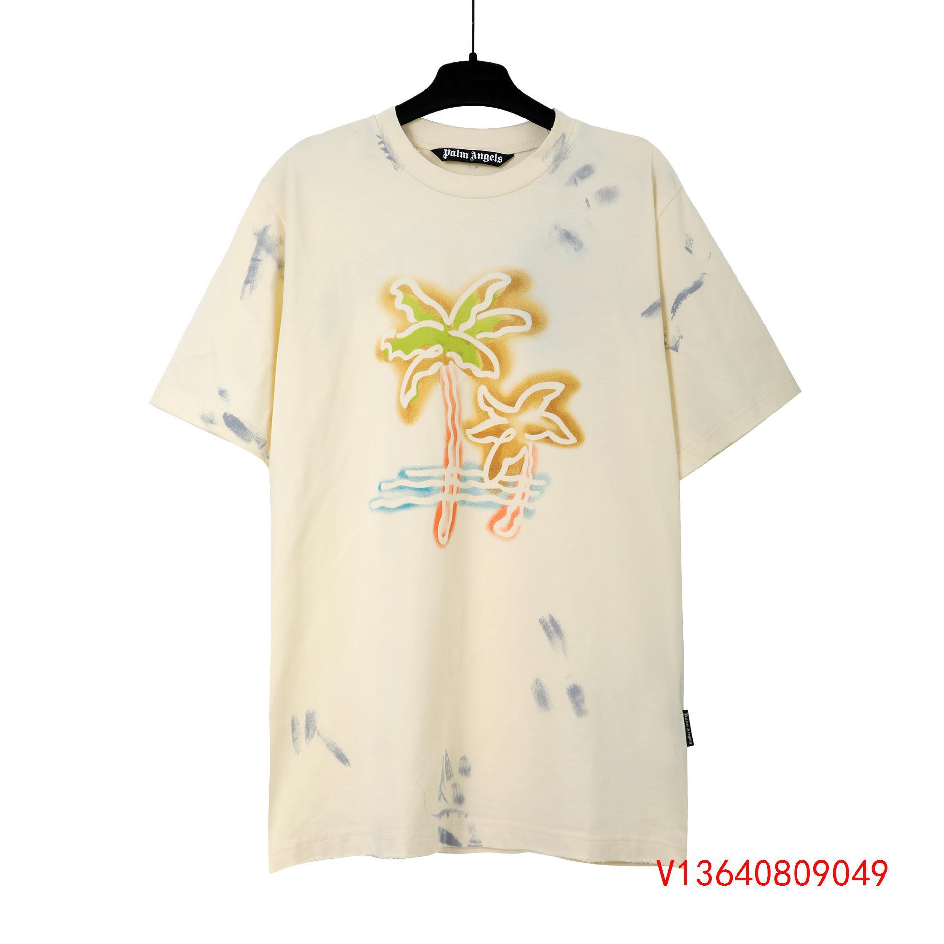 palm棕榈天使涂鸦椰树沙滩背后蝙蝠印花短袖宽松休闲男女情侣t恤