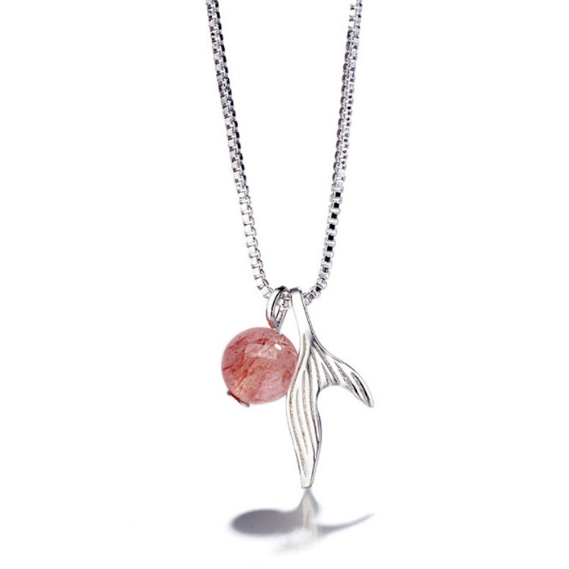 人鱼泡沫眼泪草莓晶项链女锁骨链清新森系海豚鱼尾巴项链学生吊坠