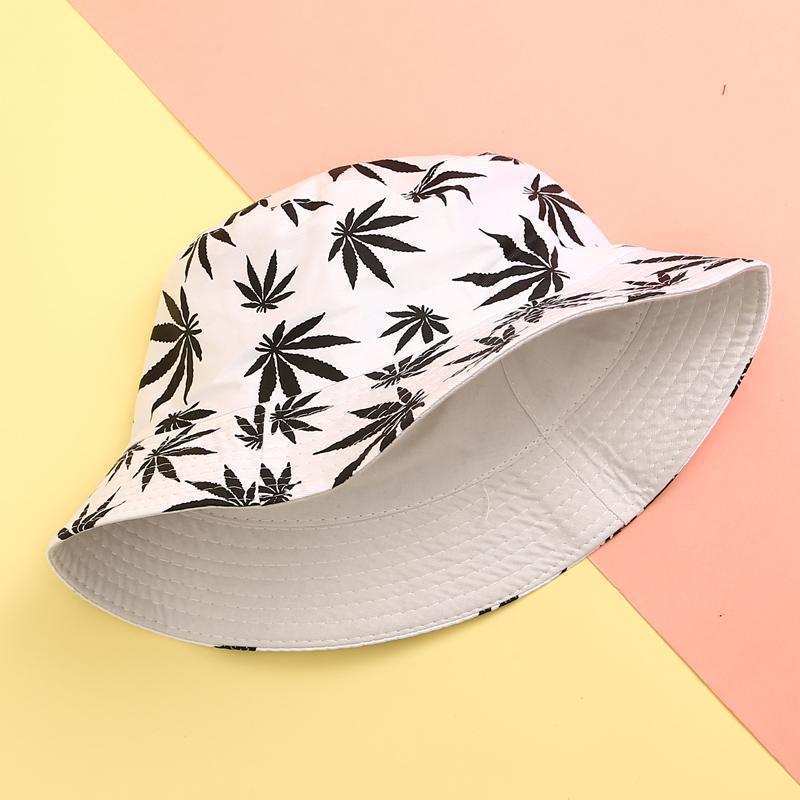 Bucket Hat Female Spring and Autumn Japanese Style Couple Bucket Hat Double-Sided Wear Cold Ice Leaf Printed Fashion All-Matching Fashion Hat Male