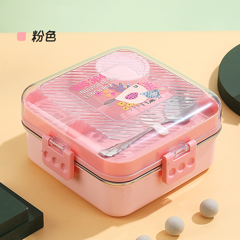 Children's Cartoon Lunch Box Student Plastic Lunch Box Sealed Multi-Partitioned Microwave Lunch Box Square Lunch Box