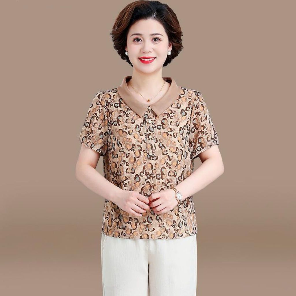小个子妈妈夏装洋气高级套装2024新款中老年女装夏季短袖上衣t恤