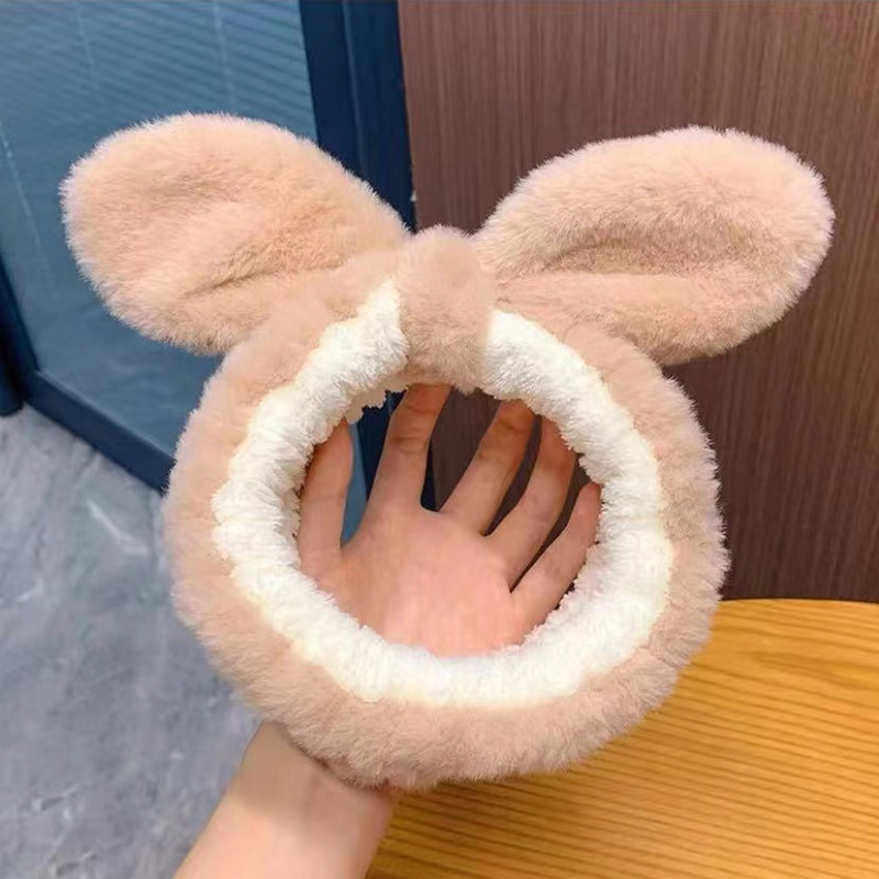 Washing Face Hair Band Cute Rabbit Ear Hair Band Apply a Facial Mask Special Hair Band Winter Bow Imitation Rabbit Fur Plush Headdress