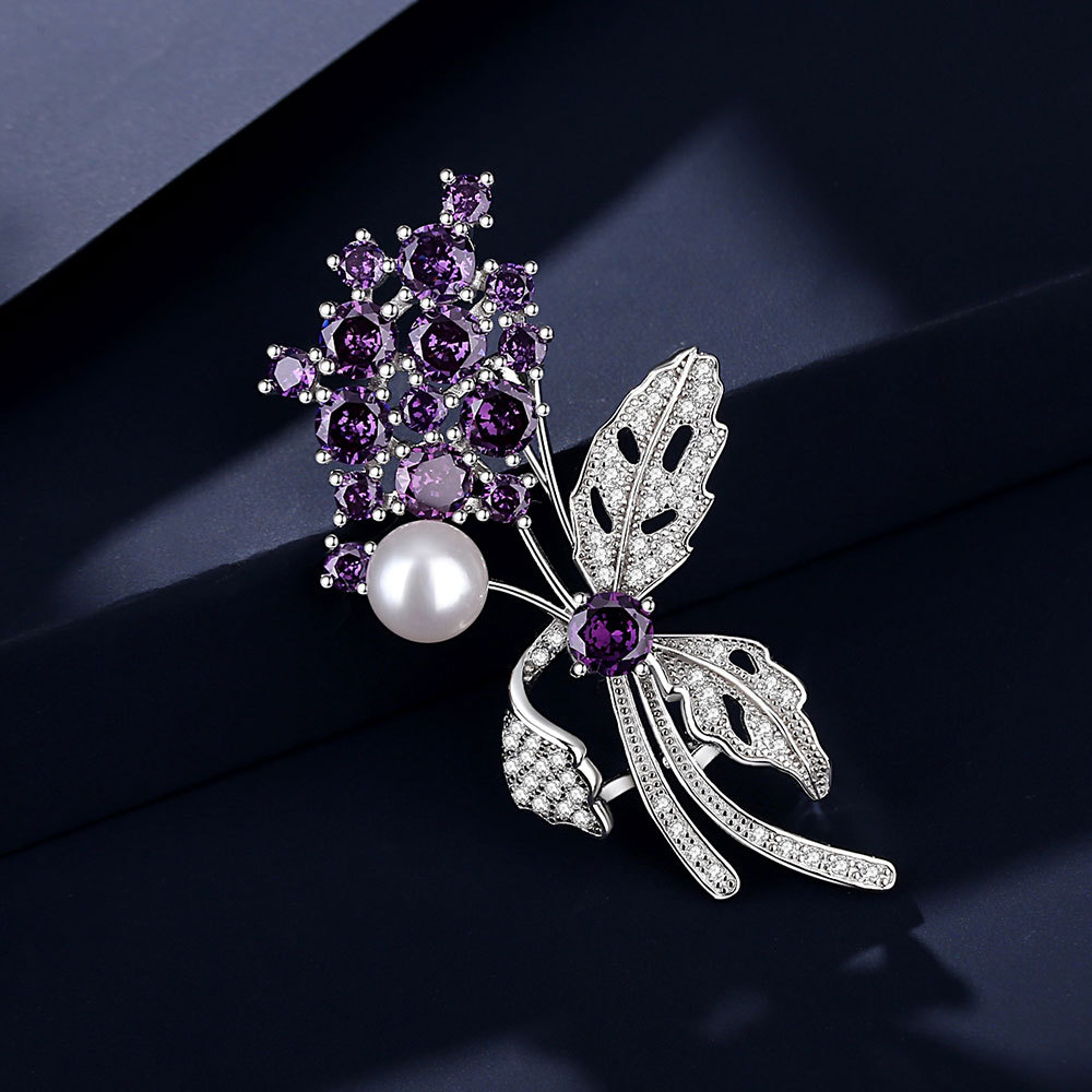 Violet Freshwater Pearl Brooch Wholesale S925 Sterling Silver Flowers Pin Corsage High-End Entry Lux Gifts for Girlfriend