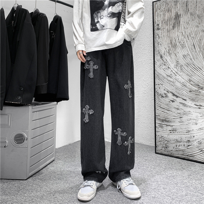 Autumn and Winter New Jeans Men's Fashion Brand Ins Harajuku Style Handsome Student Loose Straight Wide-Leg Pants