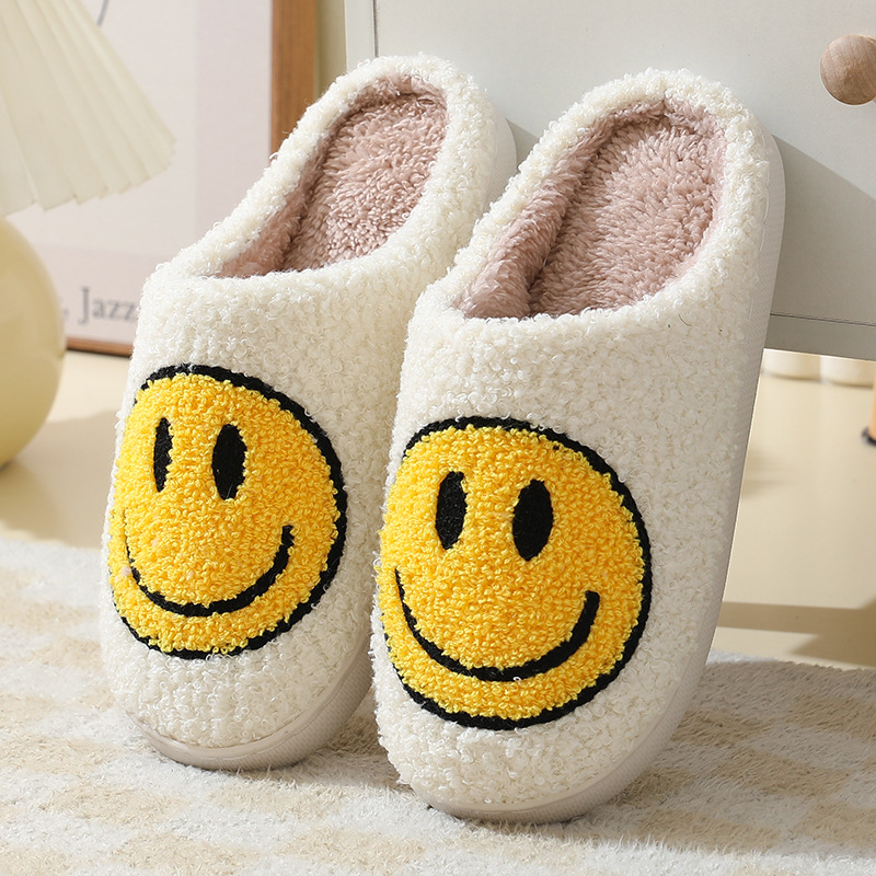 New Smiley Face Korean Style Autumn and Winter Men's and Women's Couple Cotton Slippers Home Indoor Cute Platform Cartoon Non-Slip Slippers