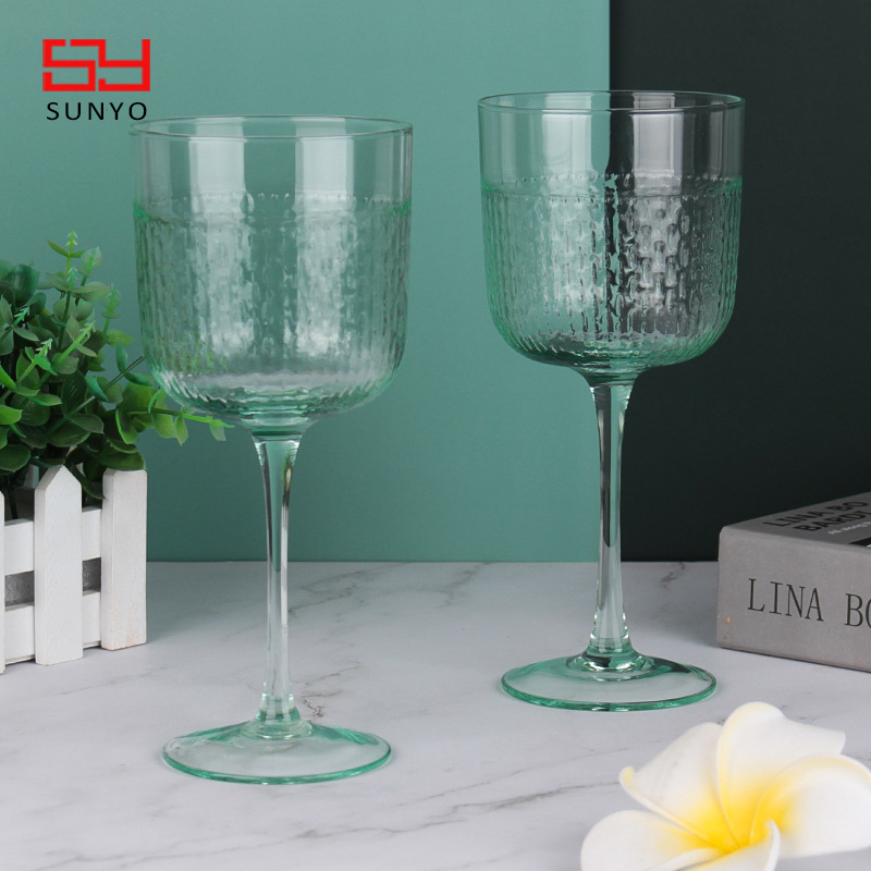 西式无铅玻璃半身纹高脚红酒杯果绿色喷色敞口大容量葡萄酒杯酒具