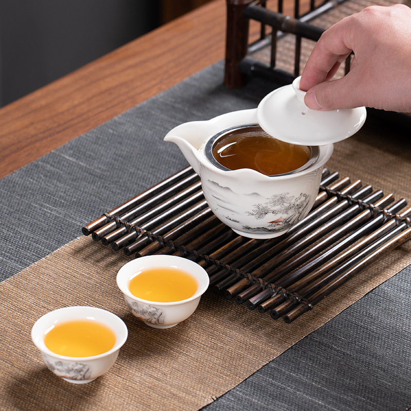 防烫盖碗普洱茶壶陶瓷白瓷茶具泡茶器大中小单个手抓泡茶壶茶碗