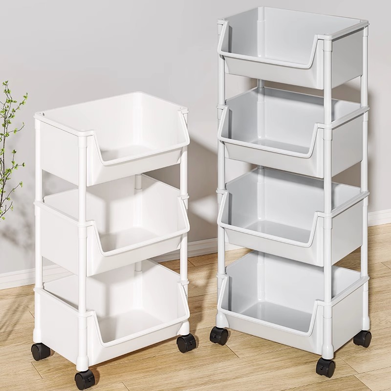 Movable Bookshelf and Storage Shelf Children‘s Toy Storage Rack Multi-Layer Household Trolley Floor Simple Bookcase with Wheels