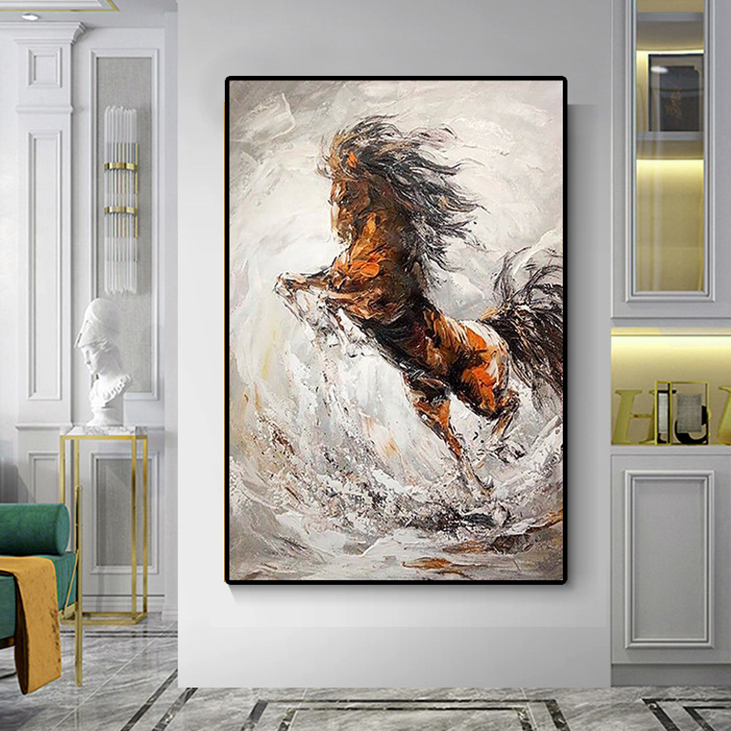 0成交149副石子立体装饰画马到成功现代轻奢玄关挂画客厅餐厅墙壁画马