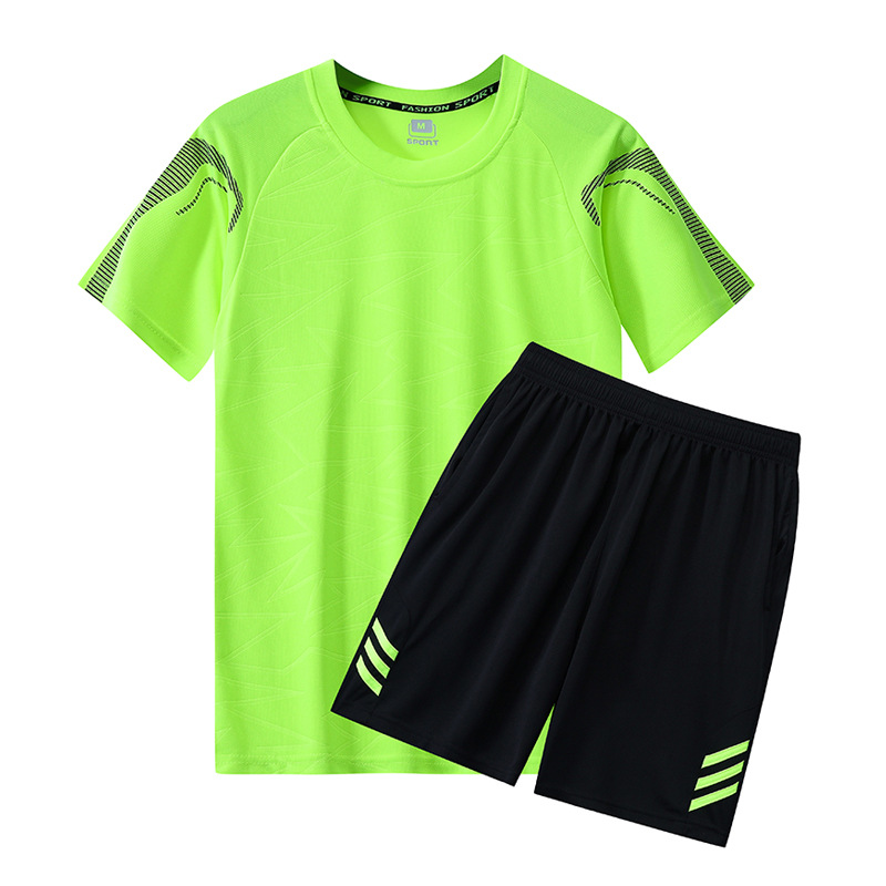 Sports Suit Men's 2024 Summer Thin Quick-Drying Running Suit Short-Sleeved T-shirt Two-Piece Set Casual Men's Clothing