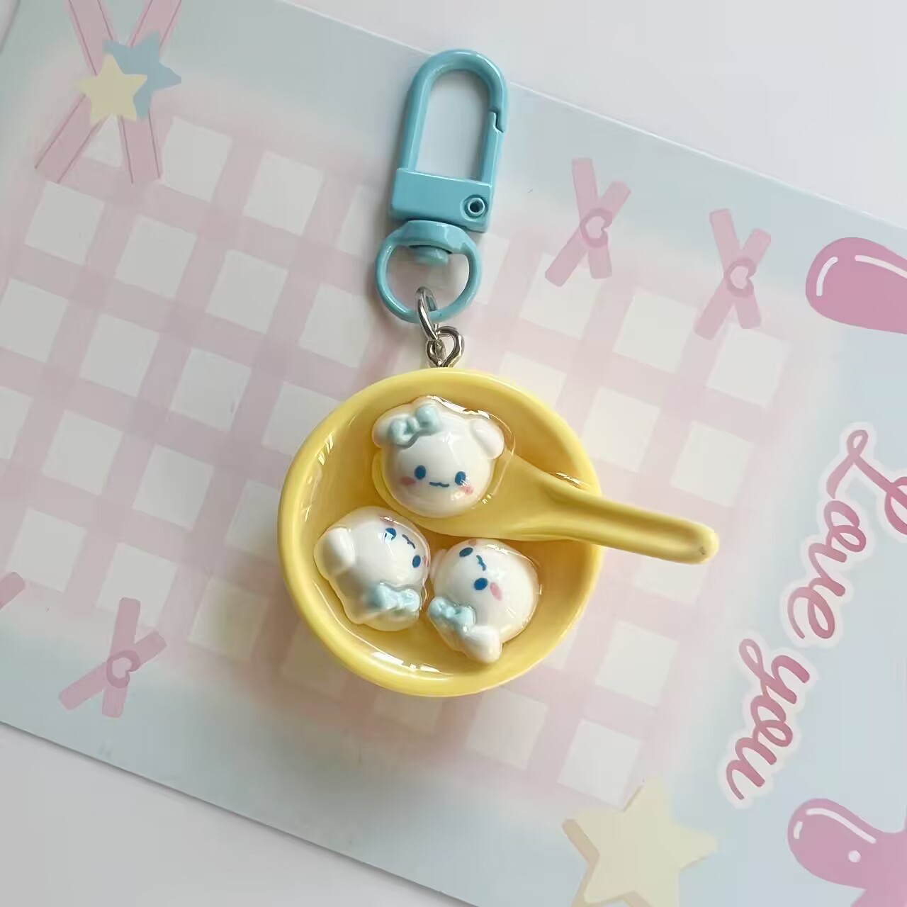 Sanrio Soup round Bowl Keychain Schoolbag Pendant Ins Girl Heart Cartoon Couple Girlfriends Gift Accessories Ornaments