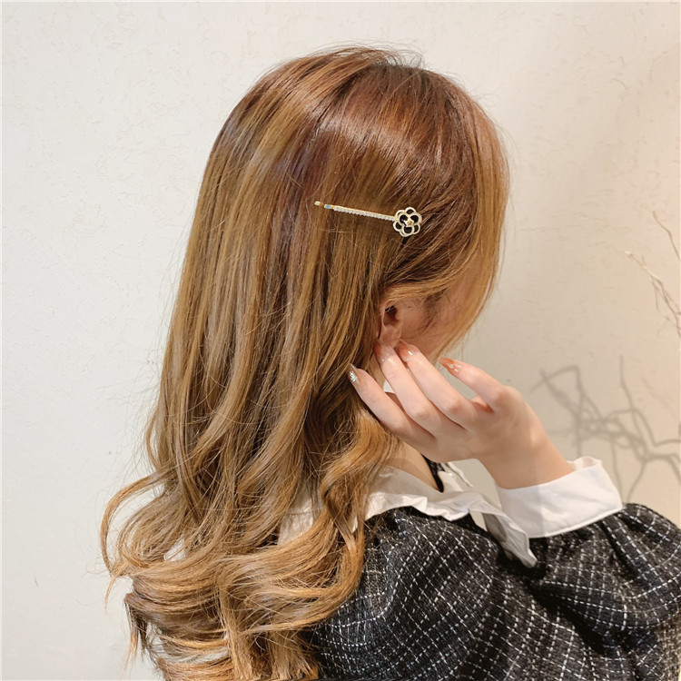 Oil Dripping Classic Style Camellia Rhinestone Pearl Hairpin Korean Style Bar Clip Side Clip Bang Clip Accessories Headdress Hairpin